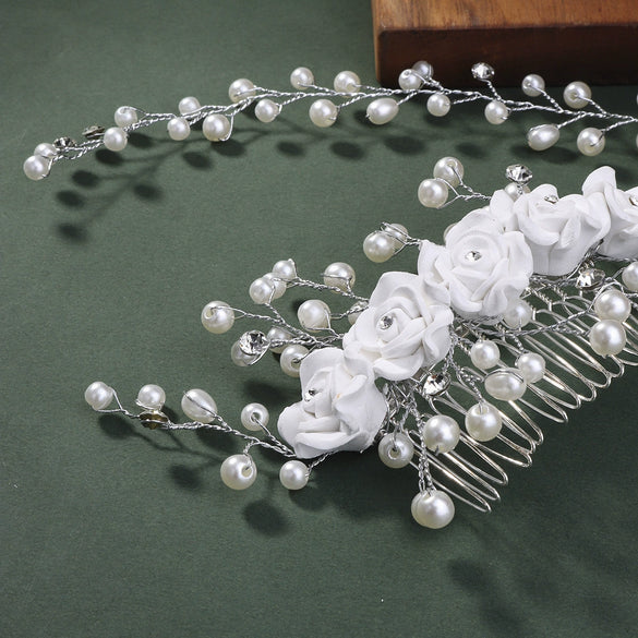 Handmade Pearl Flower Hair Comb Bridal Headdress Wedding Hair Accessory For Women