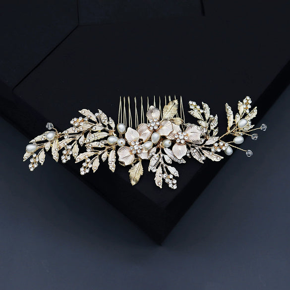 Handmade Pearl Hair Comb With Flower Leaf Design For Women As Wedding Hair Accessories