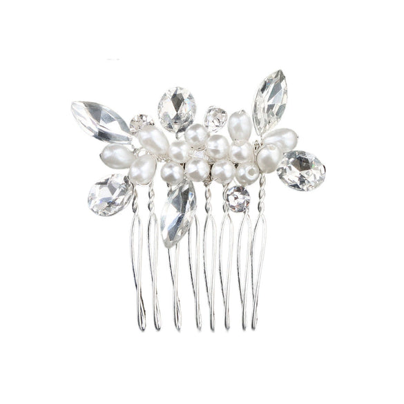 Handmade Pearl Hair Comb With Flower Pattern For Women