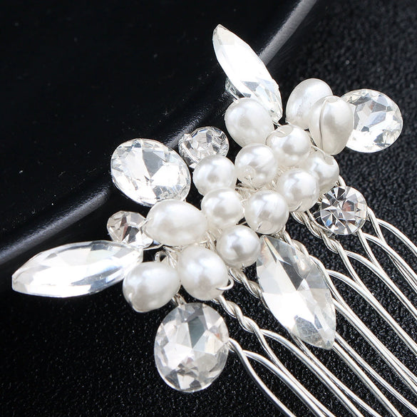Handmade Pearl Hair Comb With Flower Pattern For Women