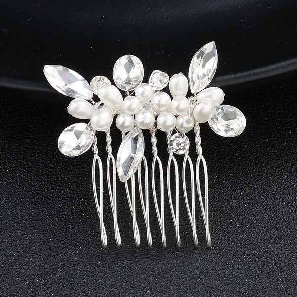 Handmade Pearl Hair Comb With Flower Pattern For Women