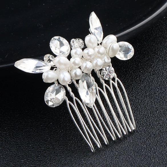 Handmade Pearl Hair Comb With Flower Pattern For Women