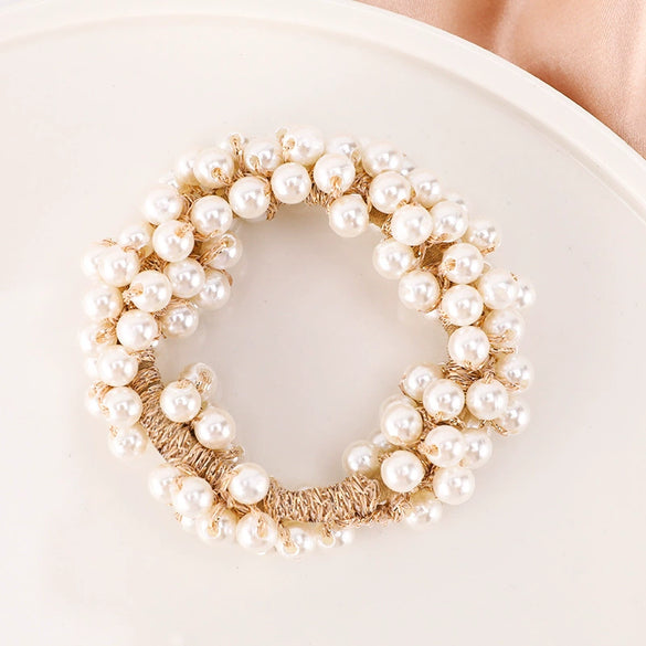 Handmade Pearl Hair Tie Bracelet Colorful Ponytail Holder And Dualpurpose Hair Accessory