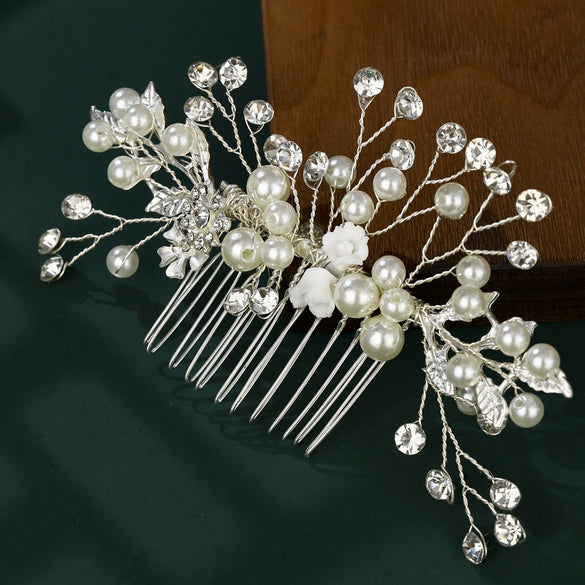 Handmade Pearl Rhinestone Alloy Flower Hair Comb Bridal Headdress Wedding Hair Accessory For Women