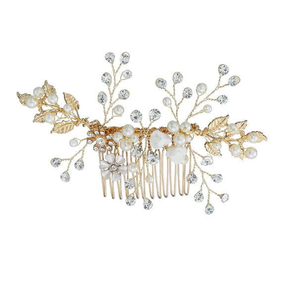 Handmade Pearl Rhinestone Alloy Flower Hair Comb Bridal Headdress Wedding Hair Accessory For Women