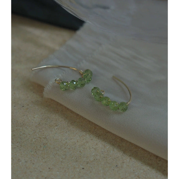 Handmade Peridot Dangle Earrings 14K Gold Ear Hooks Simple Fresh Elegant Women's Earrings