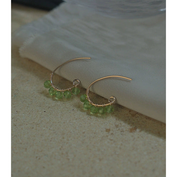 Handmade Peridot Dangle Earrings 14K Gold Ear Hooks Simple Fresh Elegant Women's Earrings