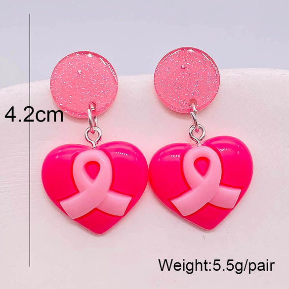Handmade Pink Silk And Plastic Resin Heart Geometric Bow Earrings For Women