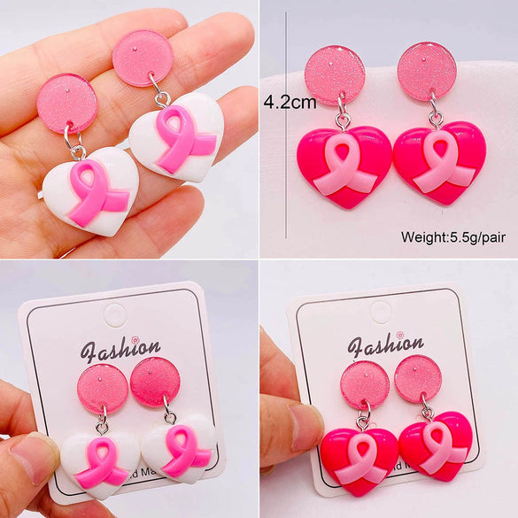 Handmade Pink Silk And Plastic Resin Heart Geometric Bow Earrings For Women