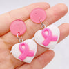 Handmade Pink Silk And Plastic Resin Heart Geometric Bow Earrings For Women