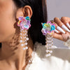 Handmade Plastic And Resin Flower Long Tassel Imitation Pearl Earrings For Women