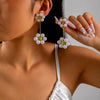 Handmade Plastic And Resin Flower Long Tassel Imitation Pearl Earrings For Women