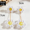 Handmade Plastic And Resin Flower Long Tassel Imitation Pearl Earrings For Women