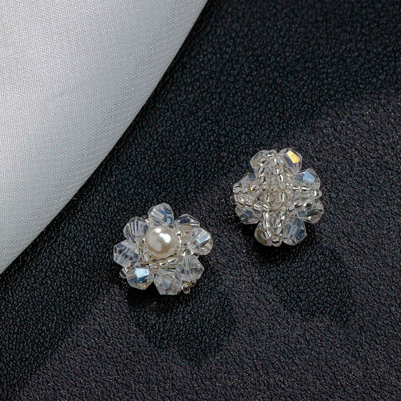 Handmade Plastic Resin Pearl Crystal Flower Earrings And Headwear Accessories