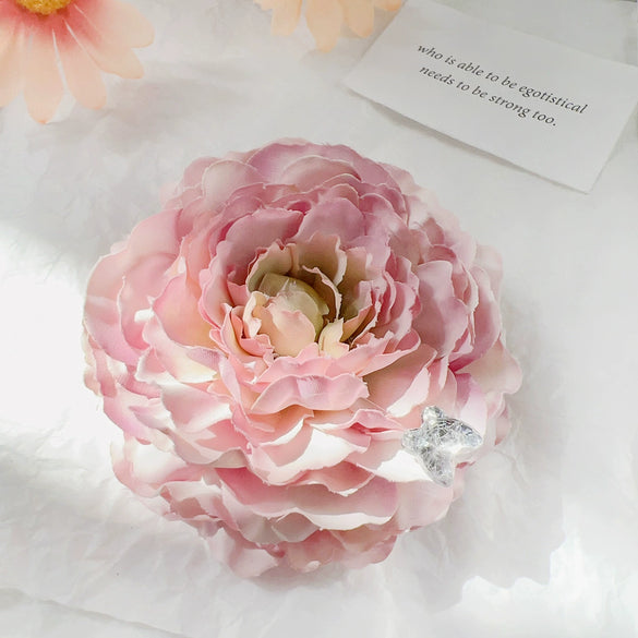 Handmade Plastic Rose Flower Clip Hairpin For Women With Butterfly Fabric Small Fresh Style