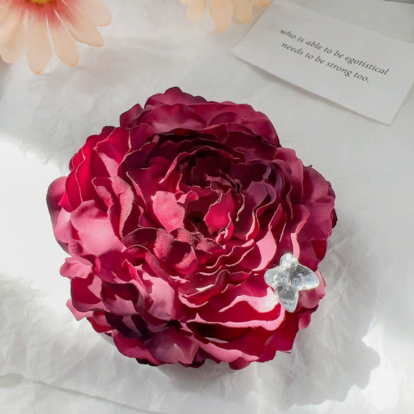 Handmade Plastic Rose Flower Clip Hairpin For Women With Butterfly Fabric Small Fresh Style