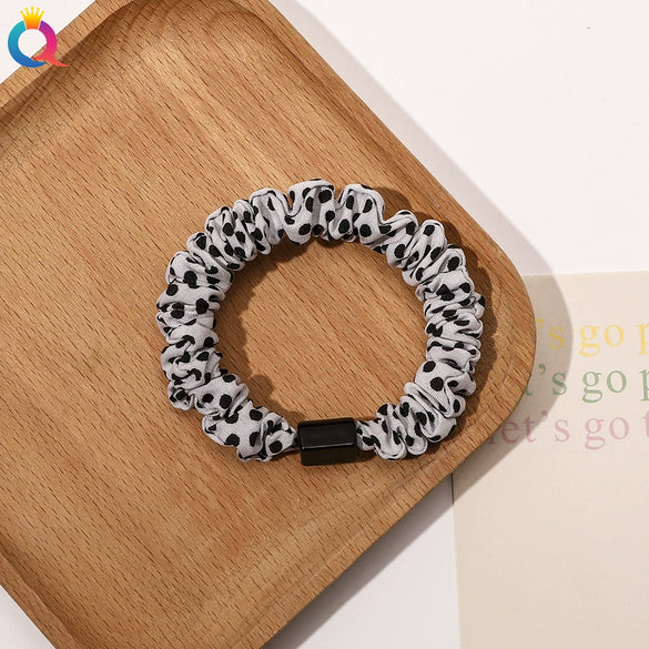Handmade Pleated Fabric Scrunchie Ponytail Holder With Ball Detail For Women Solid Color Hair Tie