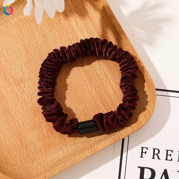 Handmade Pleated Fabric Scrunchie Ponytail Holder With Ball Detail For Women Solid Color Hair Tie