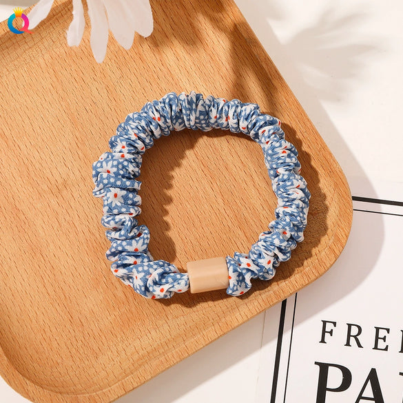 Handmade Pleated Fabric Scrunchie Ponytail Holder With Ball Detail For Women Solid Color Hair Tie