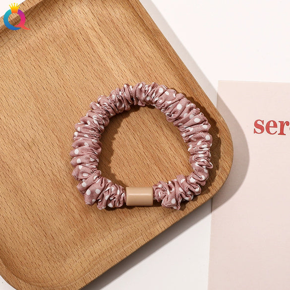 Handmade Pleated Fabric Scrunchie Ponytail Holder With Ball Detail For Women Solid Color Hair Tie