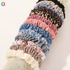 Handmade Pleated Fabric Scrunchie Ponytail Holder With Ball Detail For Women Solid Color Hair Tie