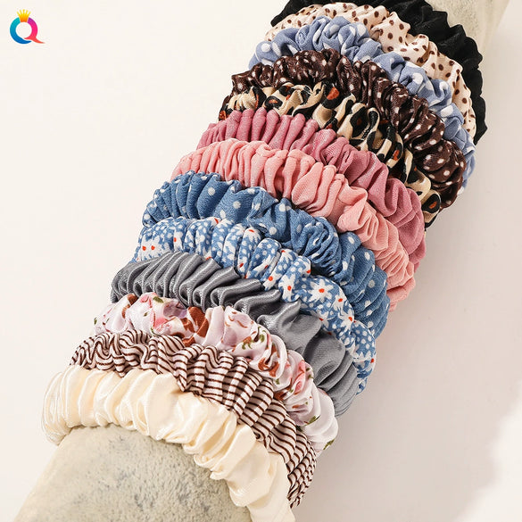 Handmade Pleated Fabric Scrunchie Ponytail Holder With Ball Detail For Women Solid Color Hair Tie