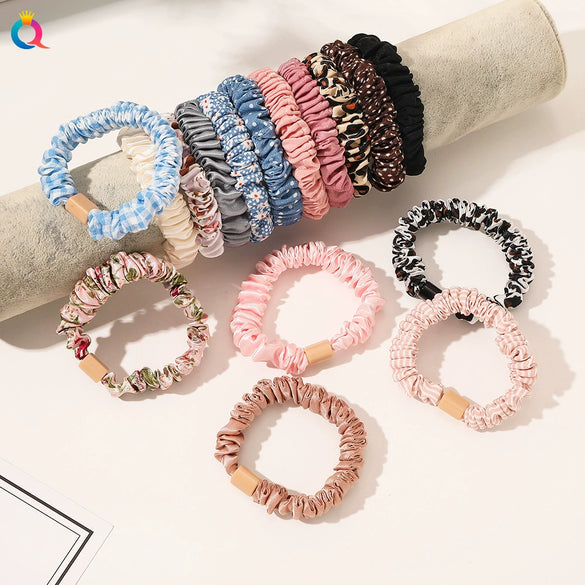 Handmade Pleated Fabric Scrunchie Ponytail Holder With Ball Detail For Women Solid Color Hair Tie