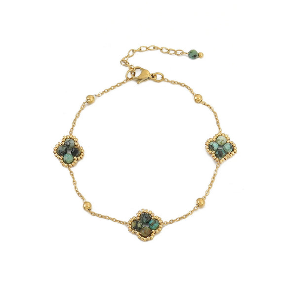 Handmade Plum Blossom Tourmaline Bluegreen Lapis Lazuli African Pine Stainless Steel Copper Pendant Necklace And Bracelet For Women