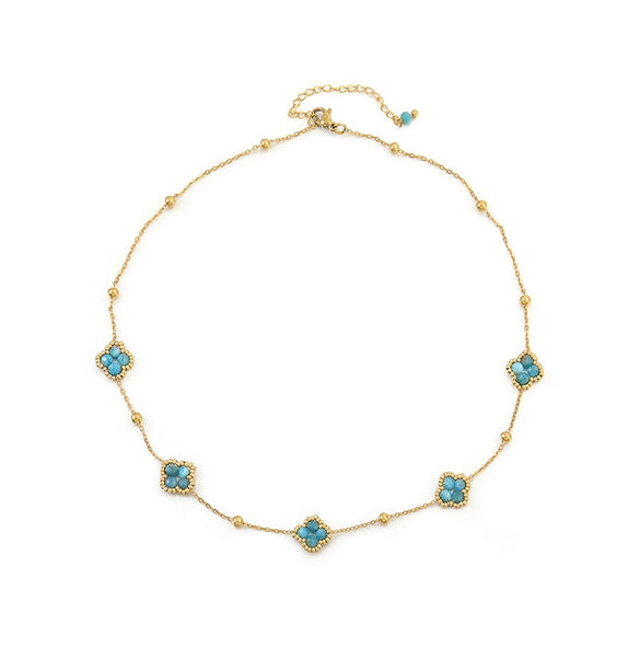 Handmade Plum Blossom Tourmaline Bluegreen Lapis Lazuli African Pine Stainless Steel Copper Pendant Necklace And Bracelet For Women