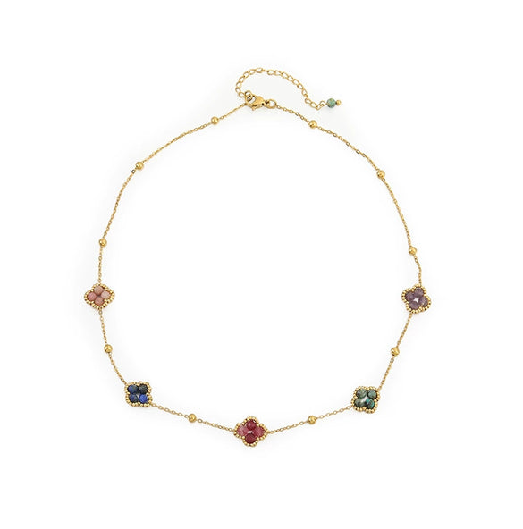 Handmade Plum Blossom Tourmaline Bluegreen Lapis Lazuli African Pine Stainless Steel Copper Pendant Necklace And Bracelet For Women