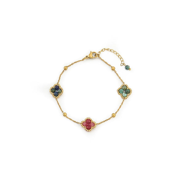 Handmade Plum Blossom Tourmaline Bluegreen Lapis Lazuli African Pine Stainless Steel Copper Pendant Necklace And Bracelet For Women
