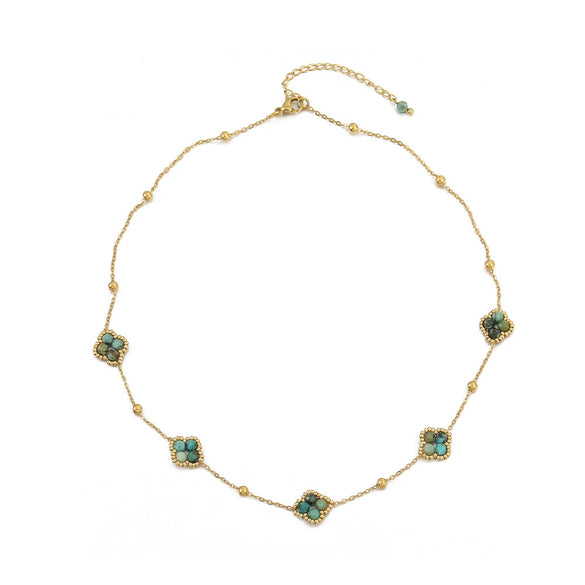 Handmade Plum Blossom Tourmaline Bluegreen Lapis Lazuli African Pine Stainless Steel Copper Pendant Necklace And Bracelet For Women
