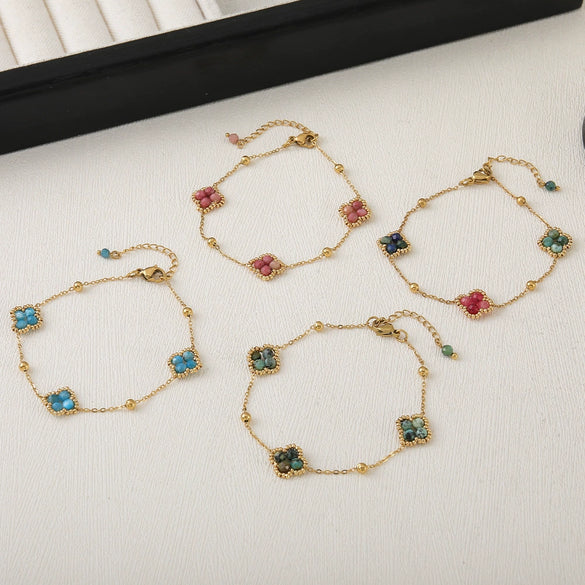 Handmade Plum Blossom Tourmaline Bluegreen Lapis Lazuli African Pine Stainless Steel Copper Pendant Necklace And Bracelet For Women