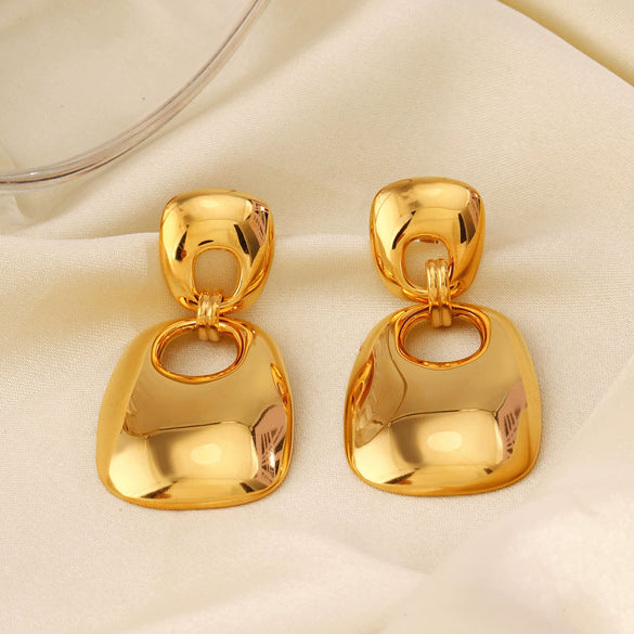 Handmade Polished Stainless Steel Geometric Square Women's Earrings 18K Gold Plated