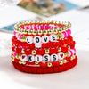 Handmade Polymer Clay Heart Bracelets For Girls With Letters Numbers Text Pattern As Valentine's Day Gifts