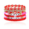Handmade Polymer Clay Heart Bracelets For Girls With Letters Numbers Text Pattern As Valentine's Day Gifts