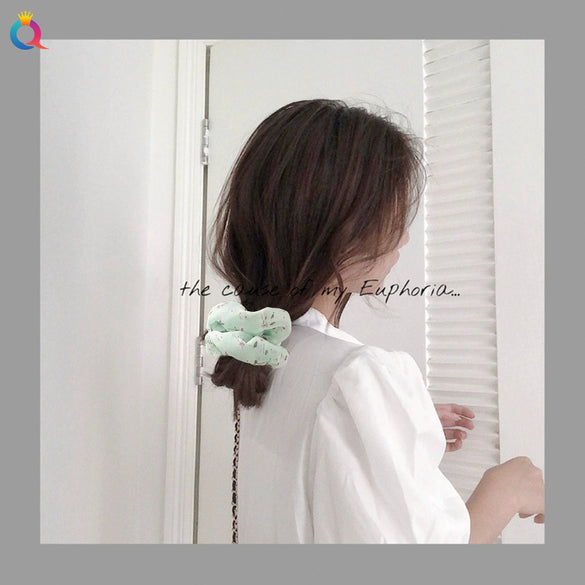 Handmade Printed Chiffon Floral Scrunchie Hair Tie With High Elasticity Fabric Ponytail Holder