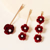 Handmade Red Rose Pearl Hair Clip For Women And Children Cloth Floral Side Barrette For Bangs Cute Retro Everyday Hair Accessory