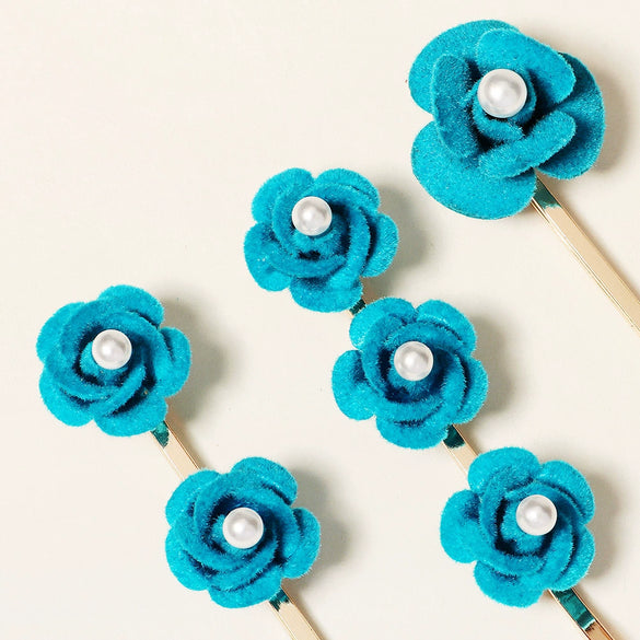 Handmade Red Rose Pearl Hair Clip For Women And Children Cloth Floral Side Barrette For Bangs Cute Retro Everyday Hair Accessory