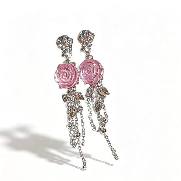 Handmade Resin Flower Tassel Earrings For Women Sweet Style Statement Earrings With Plastic Floral Design