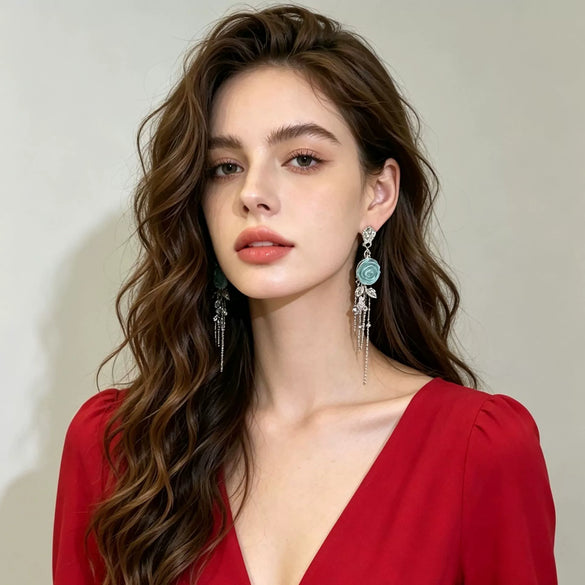 Handmade Resin Flower Tassel Earrings For Women Sweet Style Statement Earrings With Plastic Floral Design