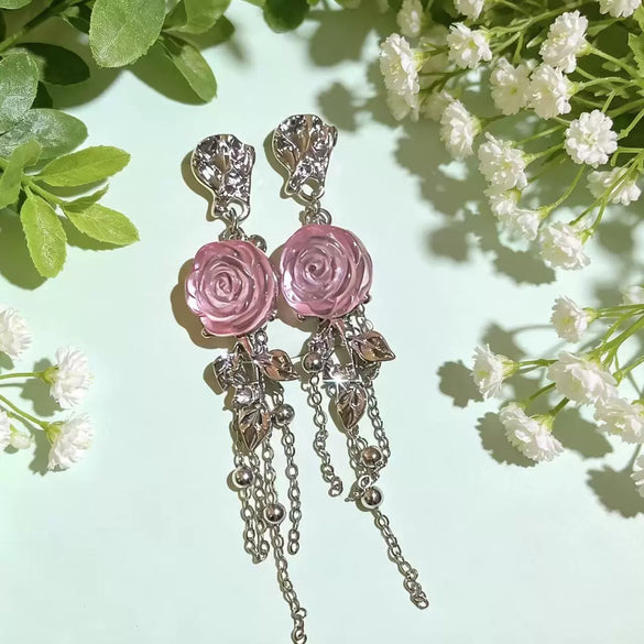 Handmade Resin Flower Tassel Earrings For Women Sweet Style Statement Earrings With Plastic Floral Design