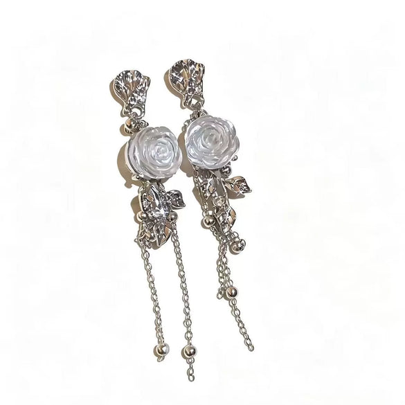 Handmade Resin Flower Tassel Earrings For Women Sweet Style Statement Earrings With Plastic Floral Design