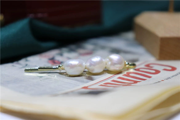 Handmade Retro Baroque Freshwater Pearl Side Hair Clip Elegant Geometric Zinc Alloy Hairpin For Women