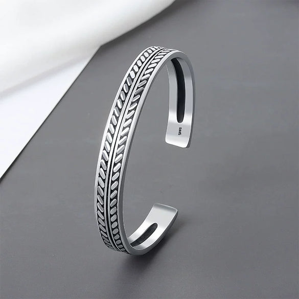 Handmade Retro Feather Leaf Fashion Geometric Copper S925 Silver Electroplated Unisex Bracelet