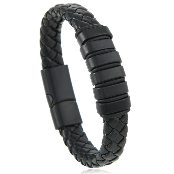 Handmade Retro Geometric Leather Alloy Magnetic Buckle Handwoven Bracelet For Men And Women
