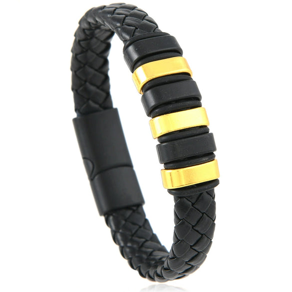 Handmade Retro Geometric Leather Alloy Magnetic Buckle Handwoven Bracelet For Men And Women