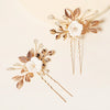 Handmade Retro Goldtone Alloy Ushaped Hairpin With Ceramic Flower And Pearl Accents For Bridal Hair Accessories