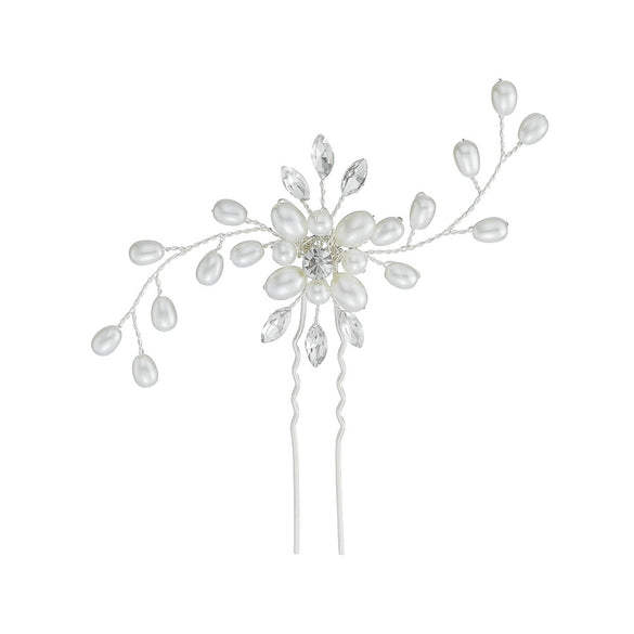 Handmade Rhinestone And Pearl Leaf U Shaped Hair Pin Bridal Wedding Hair Accessory