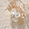 Handmade Rhinestone Bridal Hair Comb Pair With Shell Flower And Pearl Accents For Women